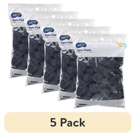 (5 pack) Hello Hobby Black Craft Pom Poms, 80 Piece