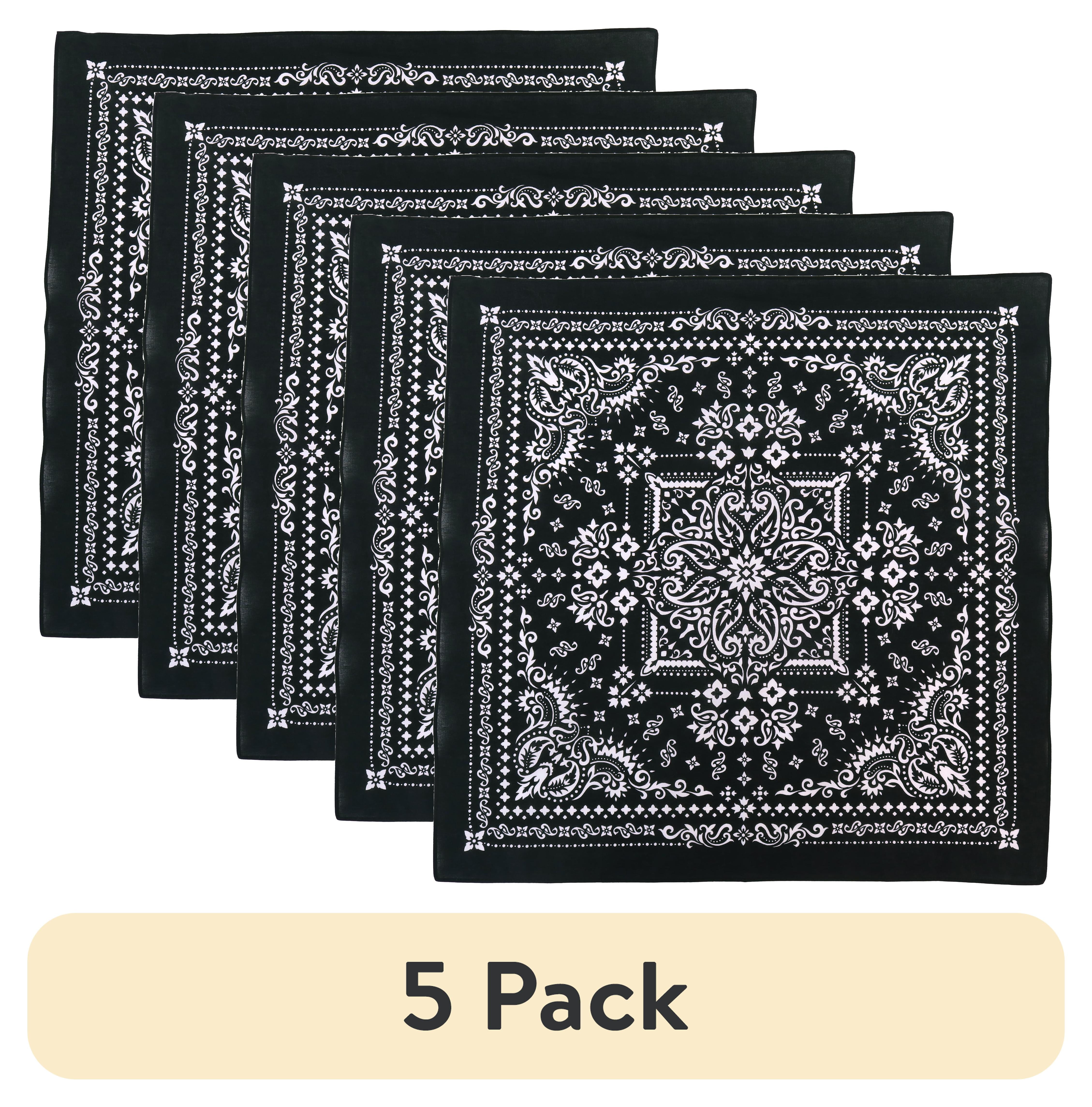 5 pack) Hello Hobby Fashion Cotton Unisex Bandana, Black Paisley