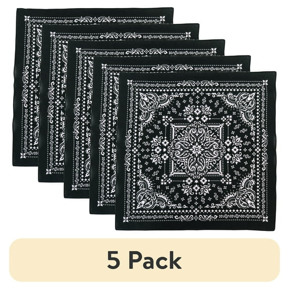(5 pack) Hello Hobby Fashion Cotton Unisex Bandana, Black Paisley