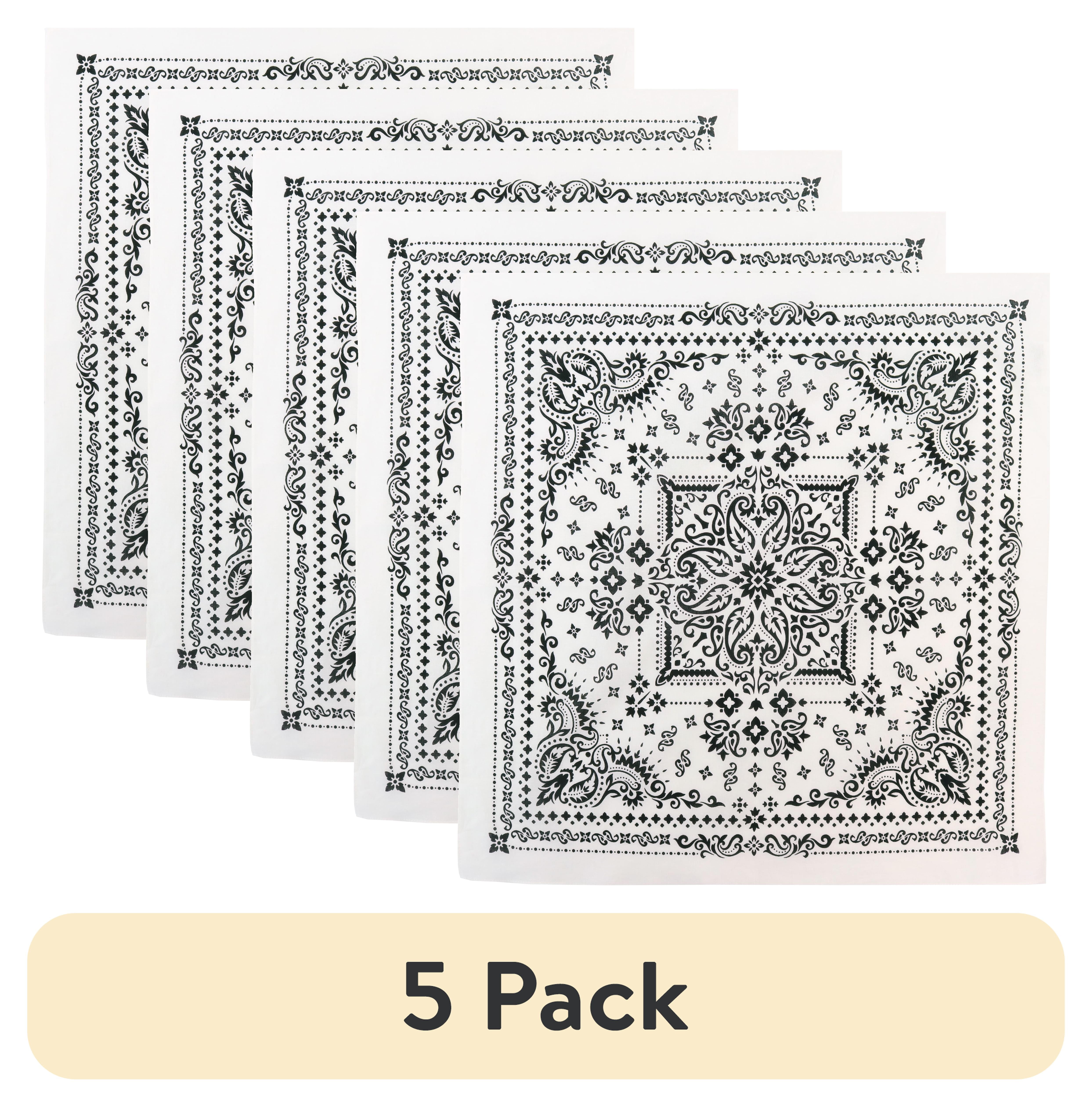 (5 pack) Hello Hobby Fashion Cotton Unisex Bandana, White Paisley