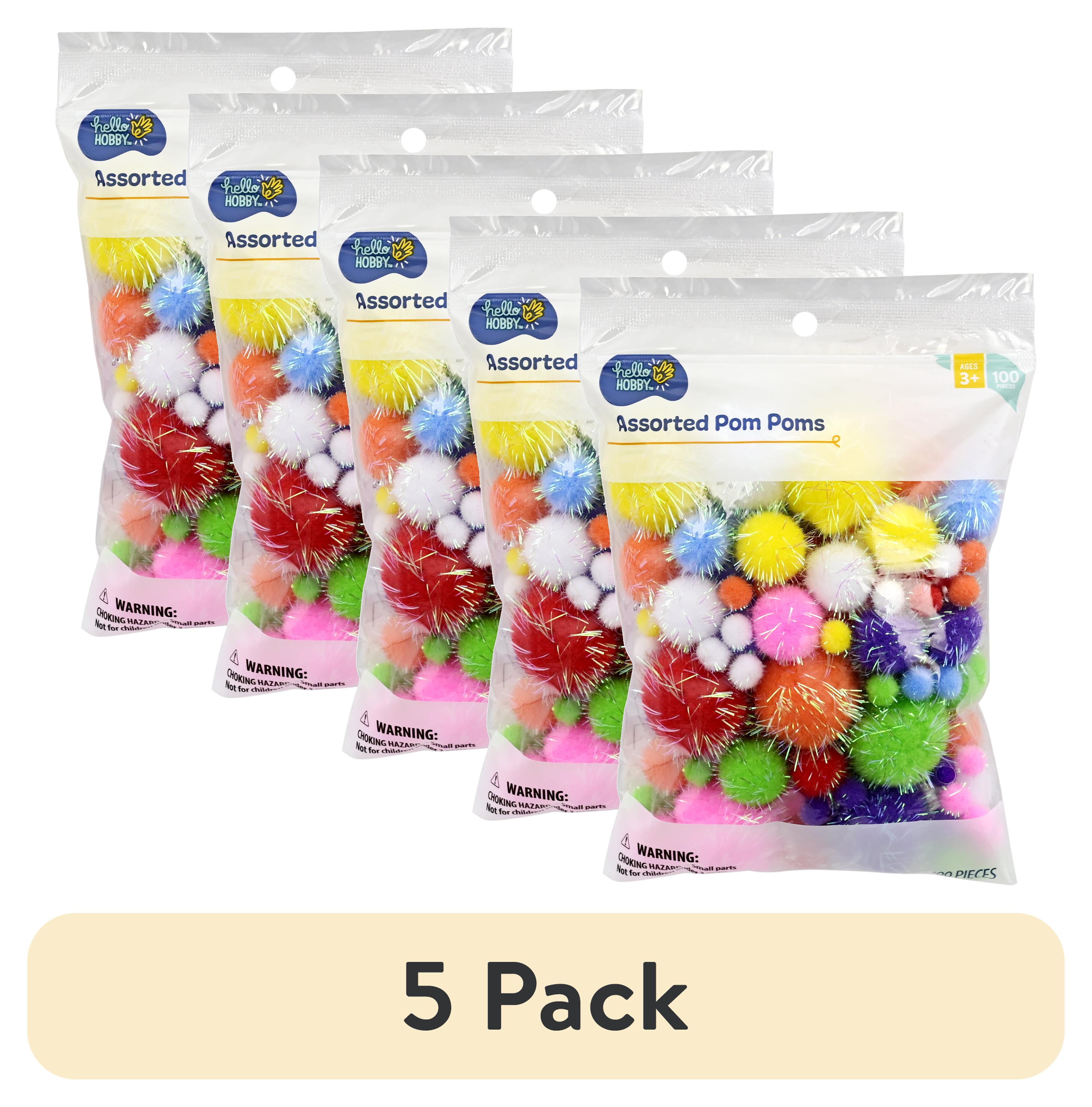 (5 pack) Hello Hobby Shimmer Multicolor Craft Pom Poms, 100 Piece