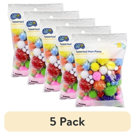 (5 pack) Hello Hobby Shimmer Multicolor Craft Pom Poms, 100 Piece