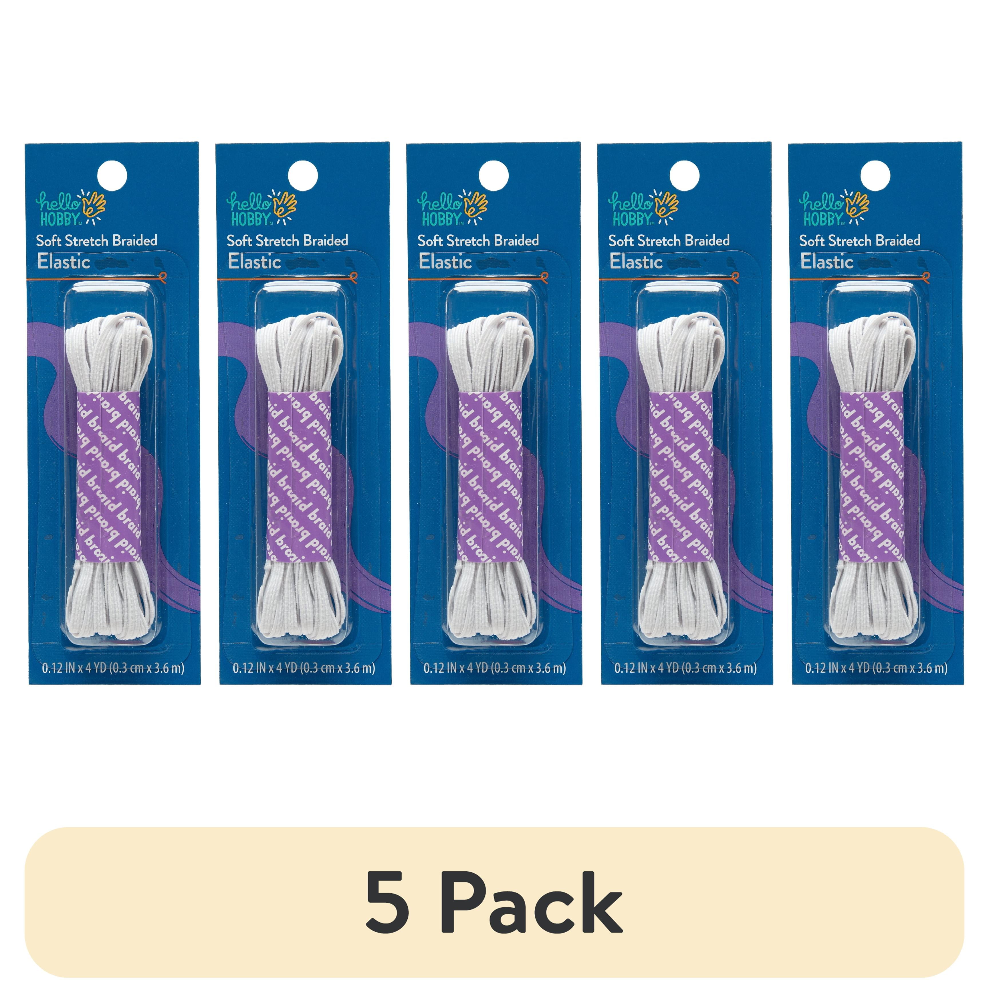 (5 pack) Hello Hobby Soft Stretch Braided Elastic, 0.12" x 4 yd, White