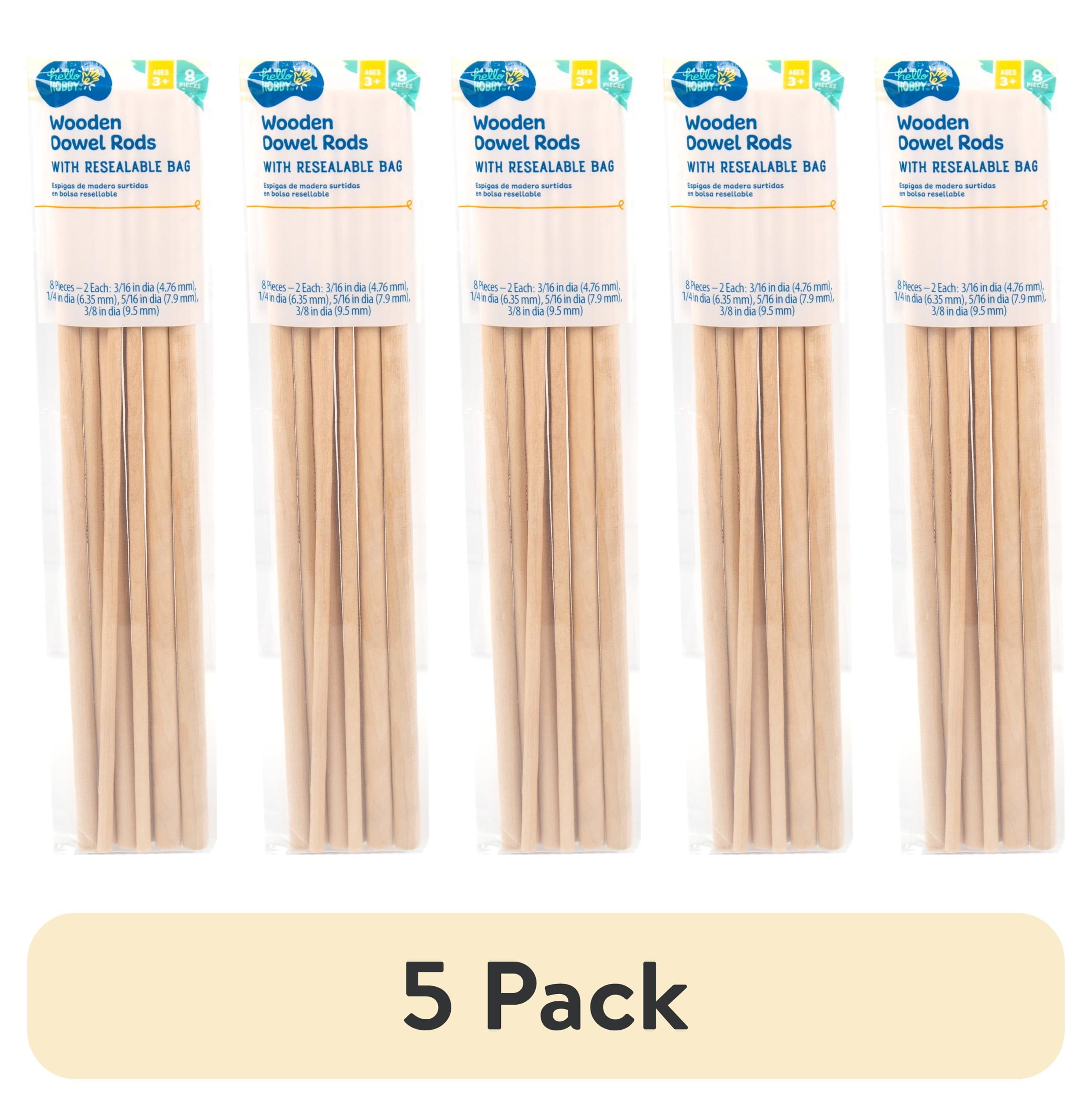 (5 pack) Hello Hobby Wood Dowels with Resealable Bag, 8-Pack