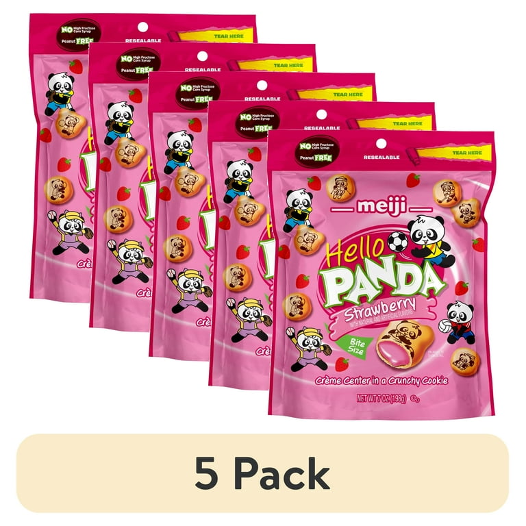 5 pack) Meiji Hello Panda Strawberry Crème Cookies, Bite-Sized
