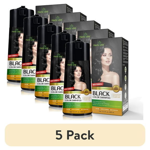 (5 pack) Herbishh Black Hair Color Shampoo for Gray Hair – Enriched Color Shampoo Hair Dye Formula – Hair Dye Shampoo and Conditioner – Long Lasting & DIY