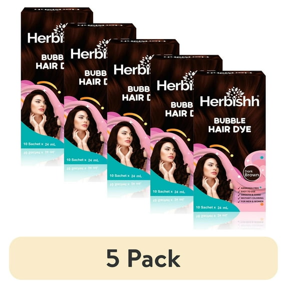 (5 pack) Herbishh Combo: Bubble Hair Dye Shampoo - Dark Brown & Argan Oil Hair Mask, 150ml | 3-in-1 Permanent Hair Color, 100% Gray Coverage, Ammonia-Free, Travel-Friendly