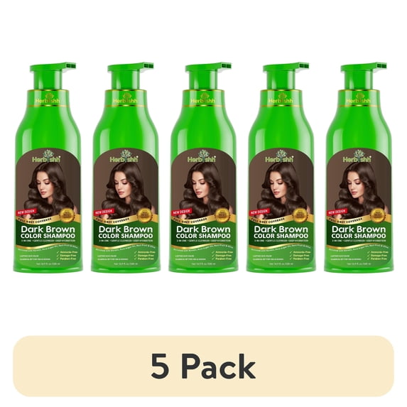 (5 pack) Herbishh Dark Brown Hair Color Shampoo 500ml – 3-in-1 Grey Coverage + Hair Dryer Diffuser for Curly & Wavy Hair Styling
