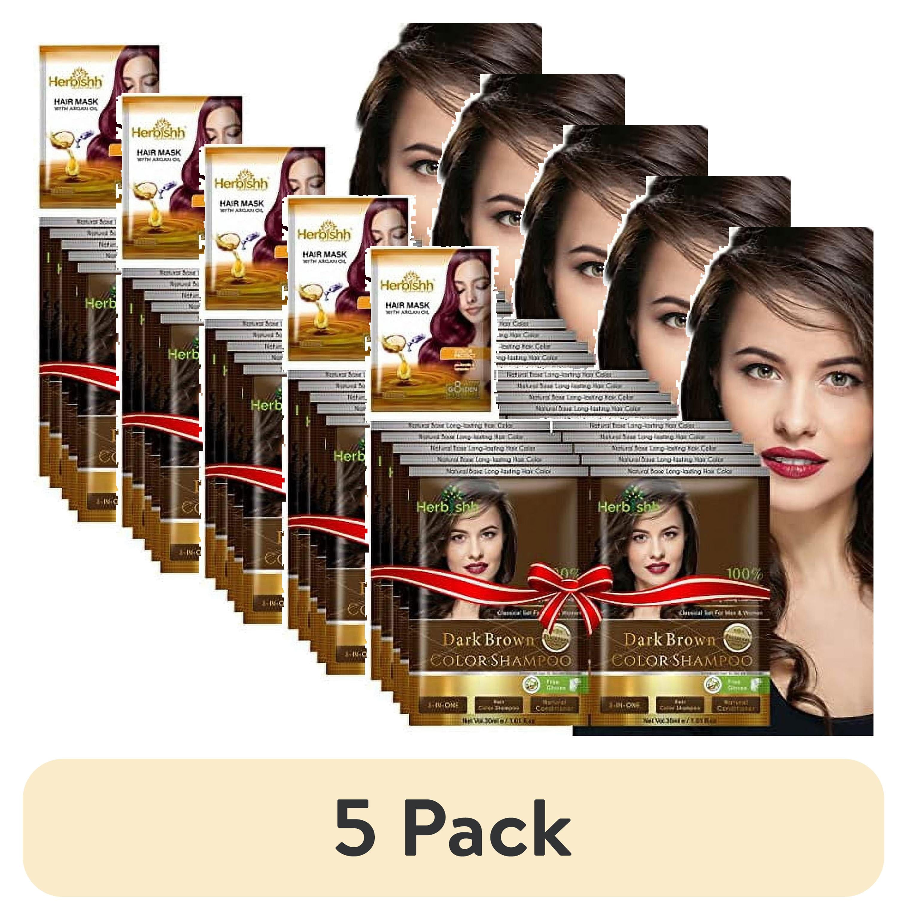 (5 pack) Herbishh Hair Color Shampoo for Gray Hair, Men & Women, Travel Size, 10+1 Pack (Dark Brown 30 ml)