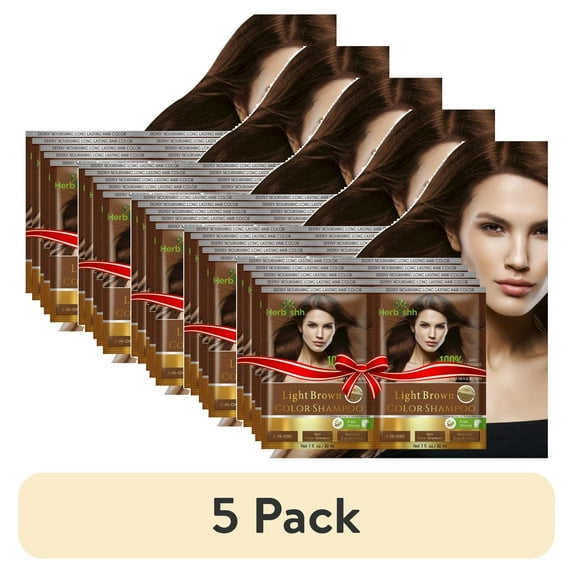 (5 pack) Herbishh Hair Color Shampoo for Gray Hair, Men & Women, Travel Size, 10+1 Pack (Light Brown 30 ml)