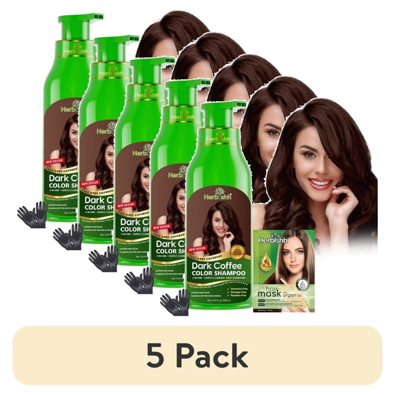 (5 pack) Herbishh Hair Color Shampoo for Gray Hair – Natural Hair Dye Shampoo – Colors Hair in Minutes – Lasts Up To 3-4 Weeks – 500ML – 3-In-1 Hair Color – Colors, Cleanses, and Conditions (Dark Coffee)