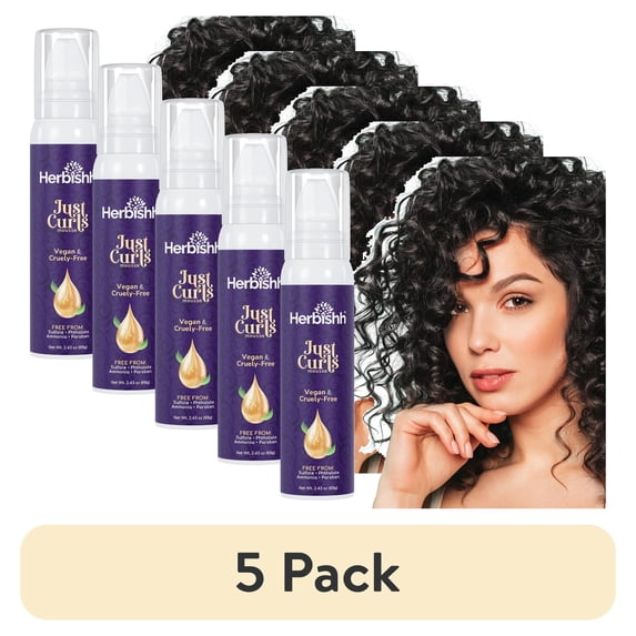 (5 pack) Herbishh Just Curls Weightless Hair Mousse (69g), Volumizing Mousse for Curly & Wavy Hair, Anti-Frizz Styling Foam Mousse, Flexible Hold, Hydrating & Non-Sticky, Travel-size Aerosol Product