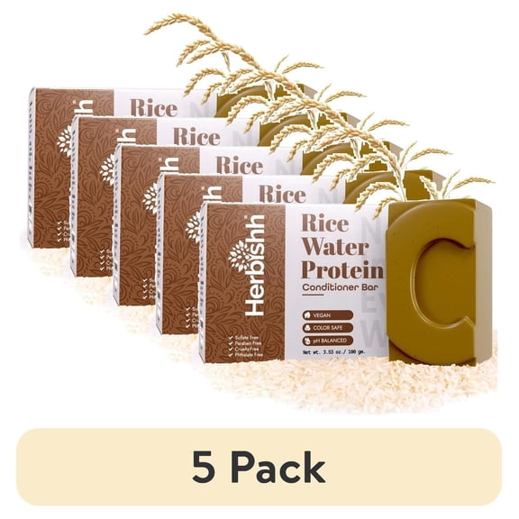 (5 pack) Herbishh Rice Water Conditioner Bar, Moisturizing & Smoothing, Solid Soap for Dry, Fine or Brittle Hair, With Fermented Rice & Botanical Oils, All Hair Types, Paraben-Free, Sulfate-Free, 3.53 oz