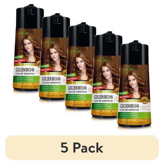 (5 pack) Herbishh Ultimate Combo Hair Color Shampoo Golden Brown 400ml Pack of 2 for Gray Hair + Argan Hair Mask 150gm for Conditioning & Hydration | Shampoo Para te????ir el cabello | Long Lasting & DIY