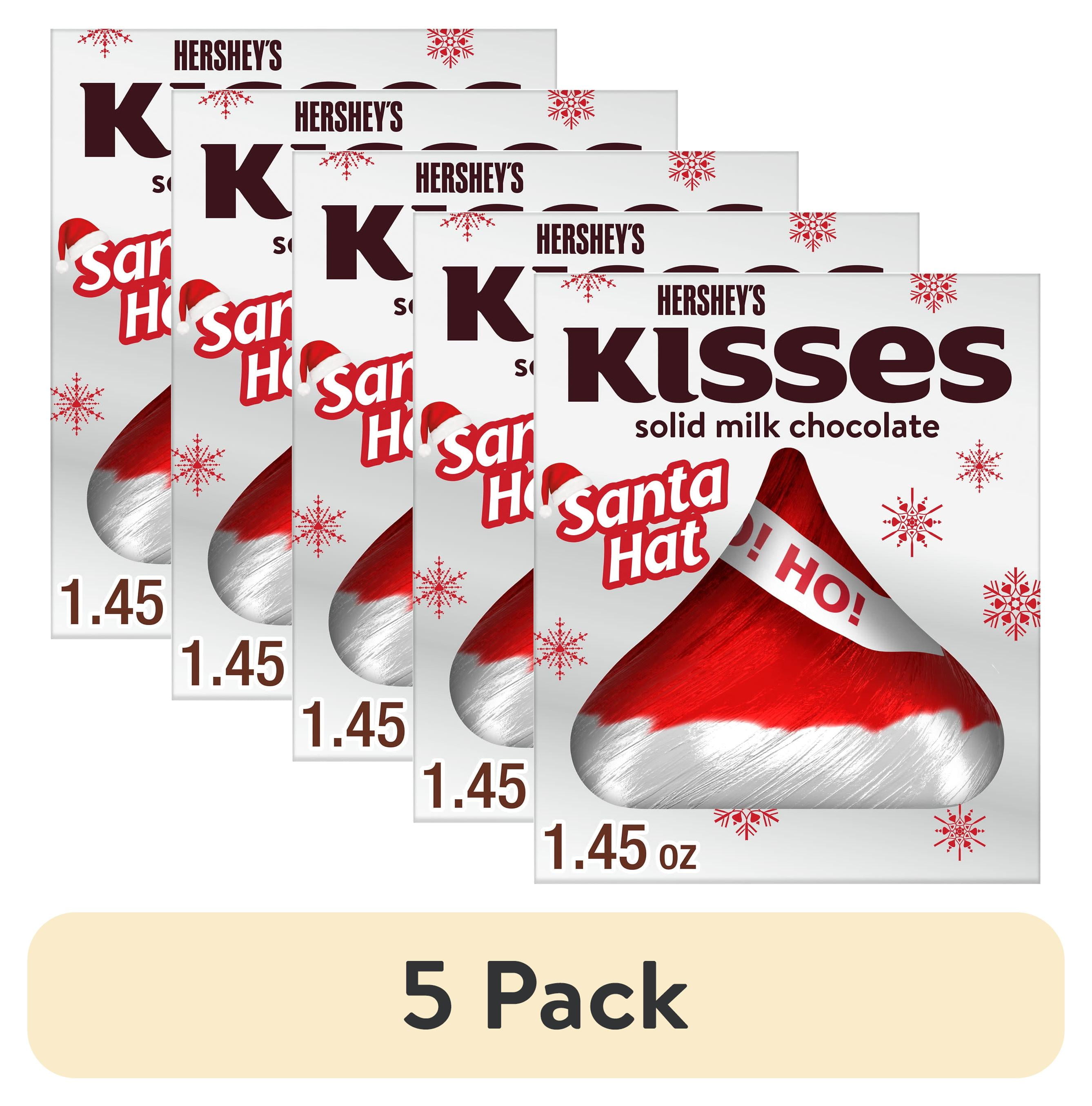 (5 pack) Hershey's Kisses Solid Milk Chocolate Santa Hat Christmas Candy Stocking Stuffers, Gift Box 1.45 oz