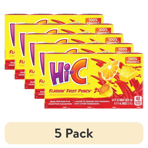 (5 pack) Hi-C Flashin' Fruit Punch Juice Drink Cartons, 6 fl oz, 8 Pack