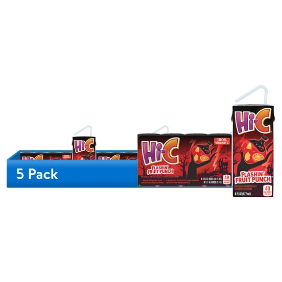 (5 pack) Hi-C Flashin Fruit Punch Juice, 6 fl oz, 8 Juice Boxes