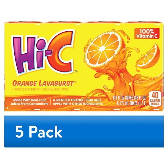 (5 pack) Hi-C Orange Lavaburst Juice Drink Cartons, 6 fl oz, 8 Pack