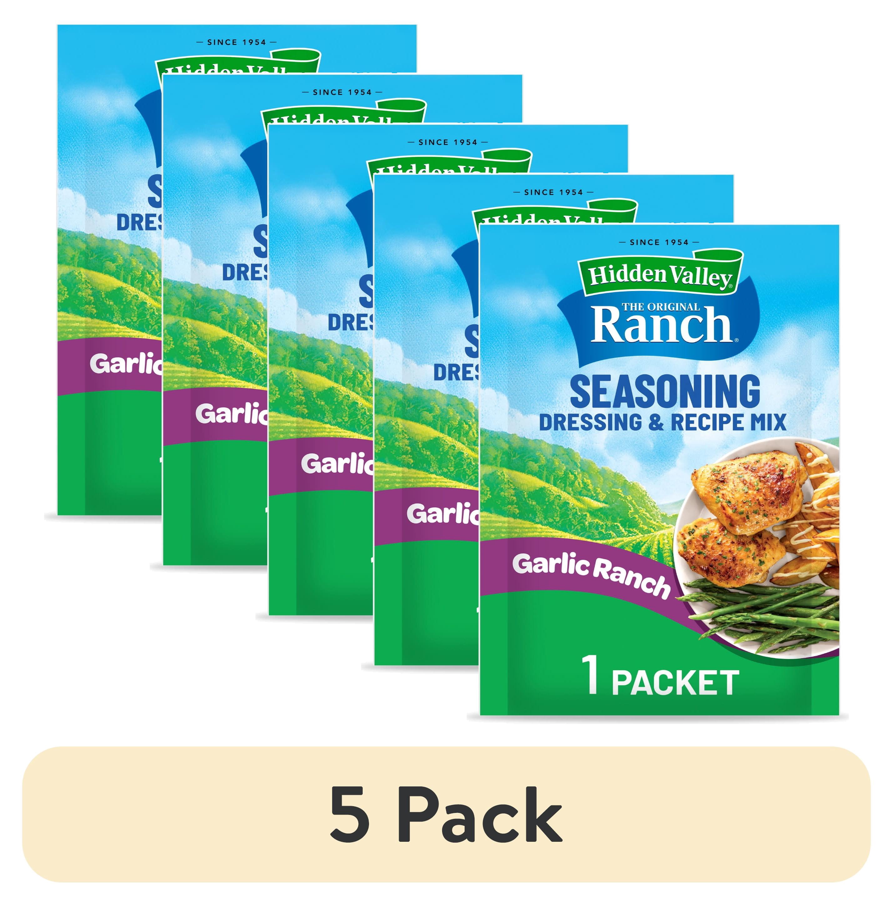 (5 pack) Hidden Valley Seasoning Garlic Ranch Dressing Mix, 1 oz Packet