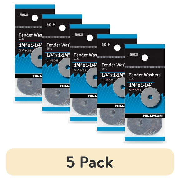 (5 pack) Hillman Fender Washers, 1/4" x 1-1/4", Steel, Zinc Finish, Silver, 5 pack