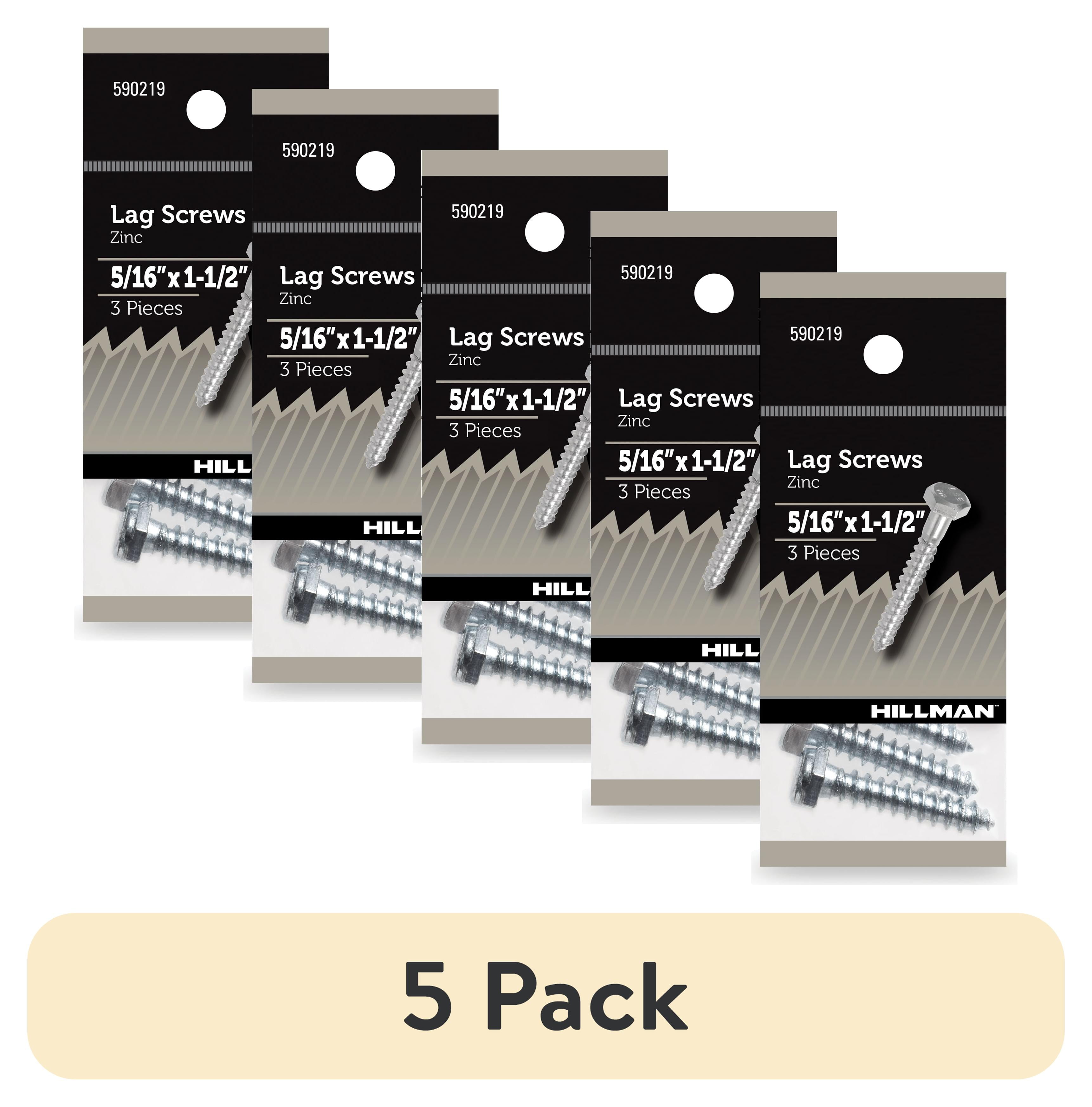 (5 pack) Hillman Lag Screws, 5/16" x 1-1/2", Steel, Zinc, Interior Screws, Hex, Silver, 3 pack