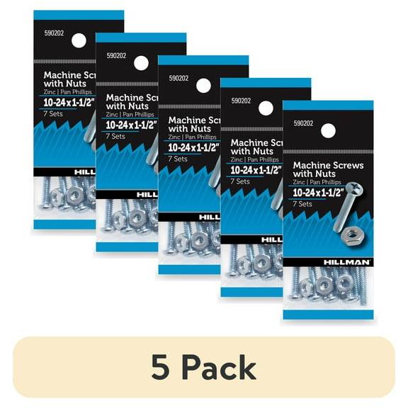 (5 pack) Hillman Machine Screws, #10 x 1-1/2", Steel, Zinc, Interior, Phillips, Silver, 7 sets