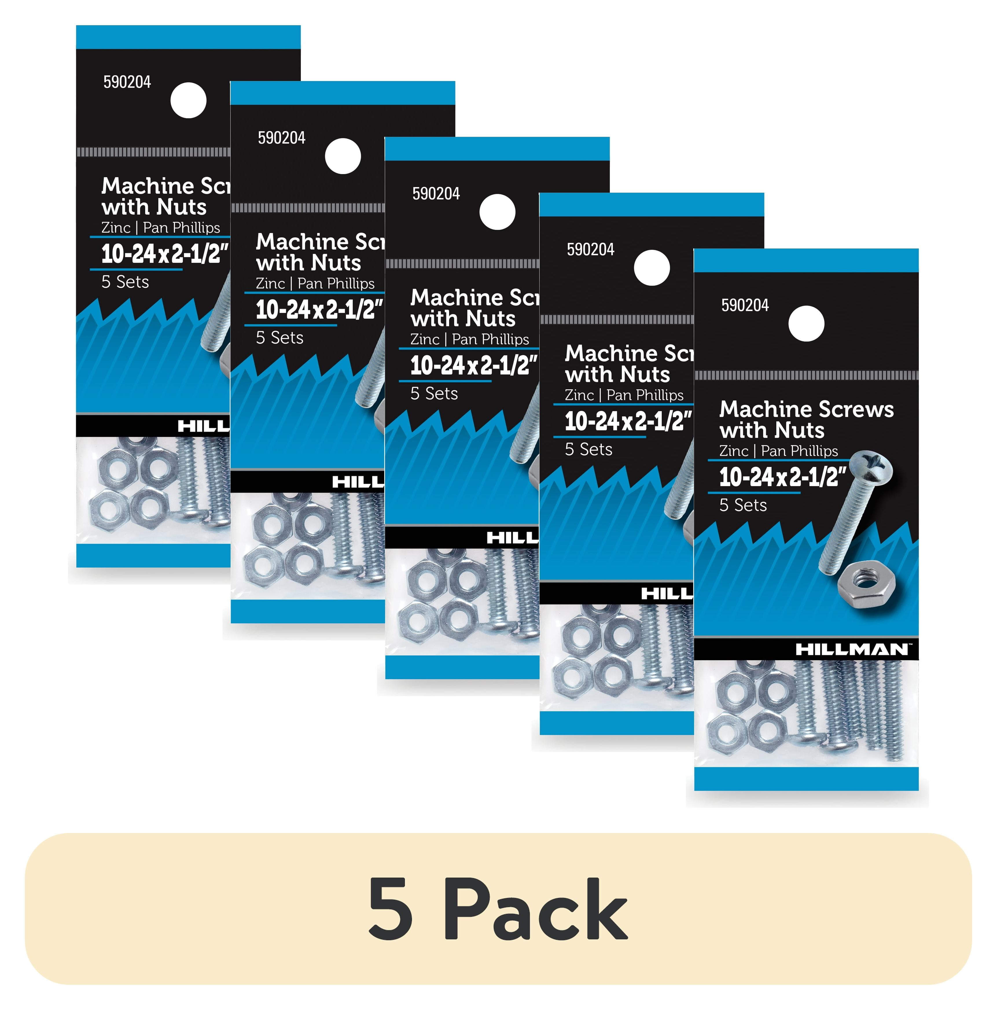 (5 pack) Hillman Machine Screws, 10-24 x 2-1/2", Steel, Zinc, Interior, Phillips, Silver, 5 sets