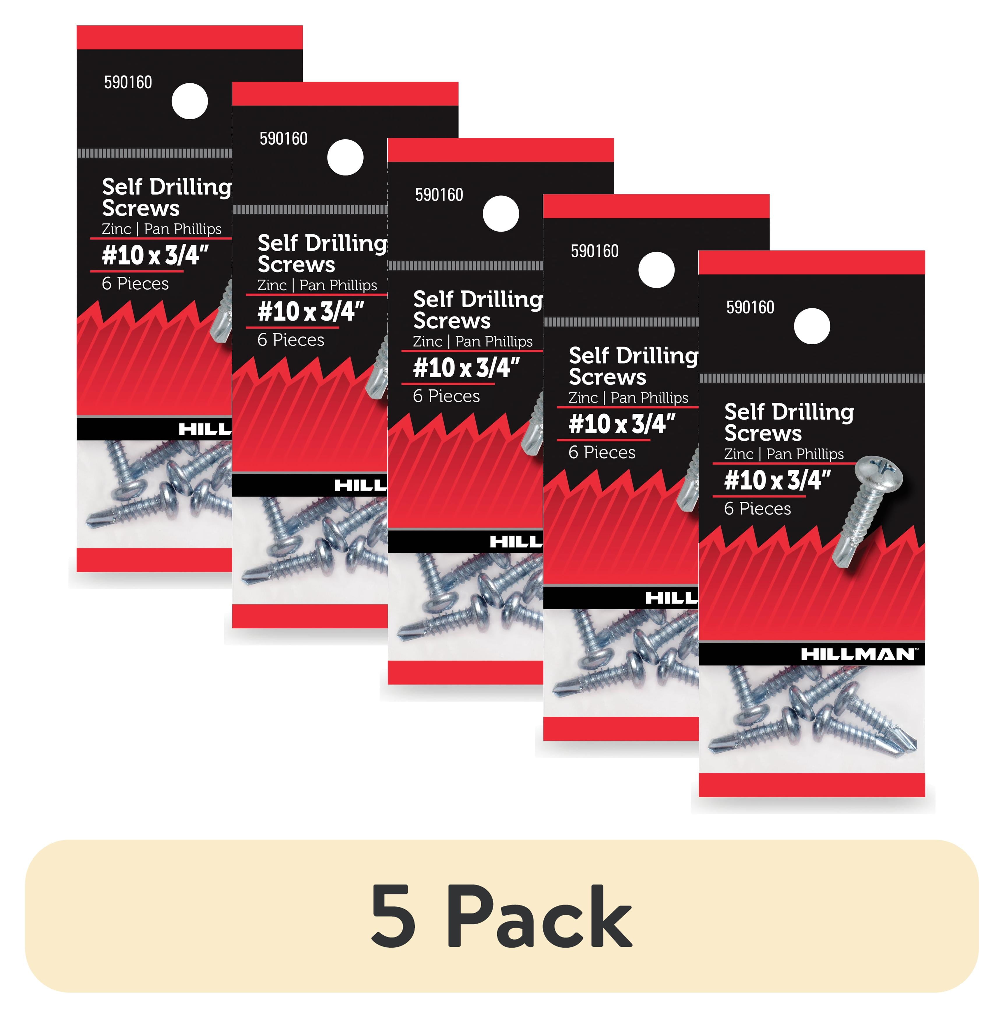 (5 pack) Hillman Self Drilling Screws #10 x 3/4", Steel, Zinc, Interior, Phillips, Silver, 6 pack
