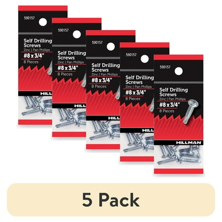 (5 pack) Hillman Self Drilling Screws #8 x 3/4", Steel, Zinc, Interior, Phillips, Silver, 8 pack
