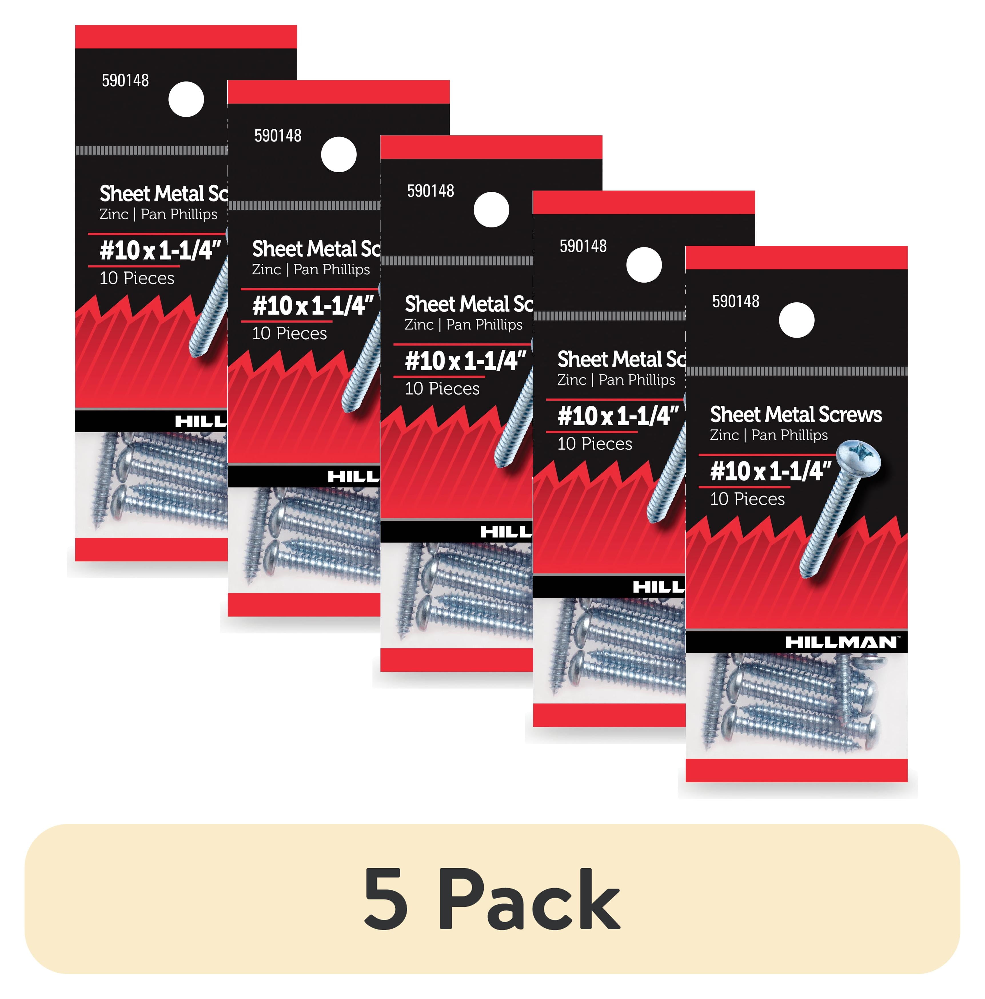 (5 pack) Hillman Sheet Metal Screws #10 x 1-1/4", Steel, Zinc, Interior, Phillips, Silver, 10 pack