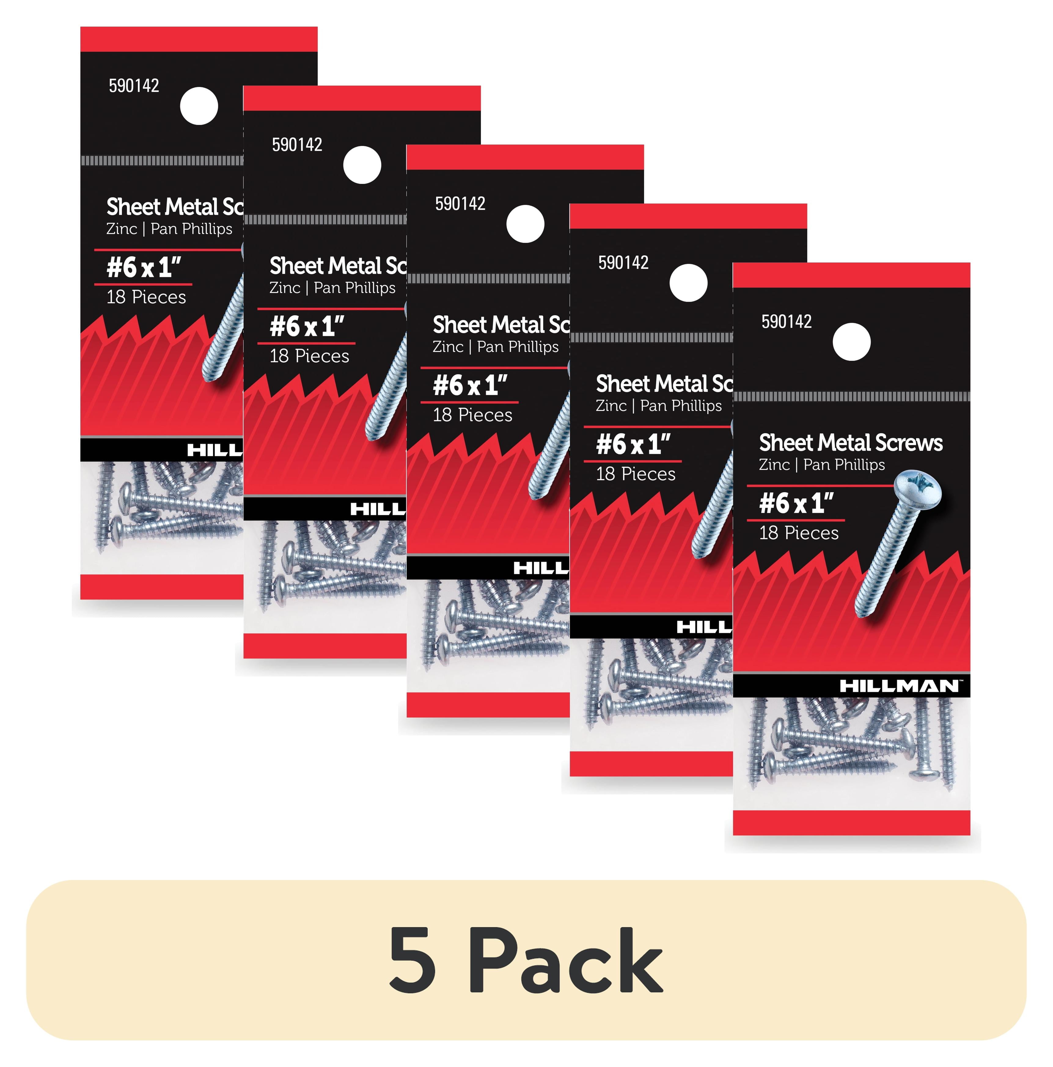 (5 pack) Hillman Sheet Metal Screws, #6 x 1", Pan Phillips, Zinc Plated, Steel, Pack of 18