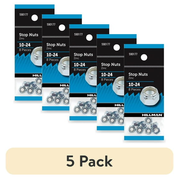 (5 pack) Hillman Stop Nuts, Lock Nuts, #10-24 Nylon, Zinc Plated, Pack of 8