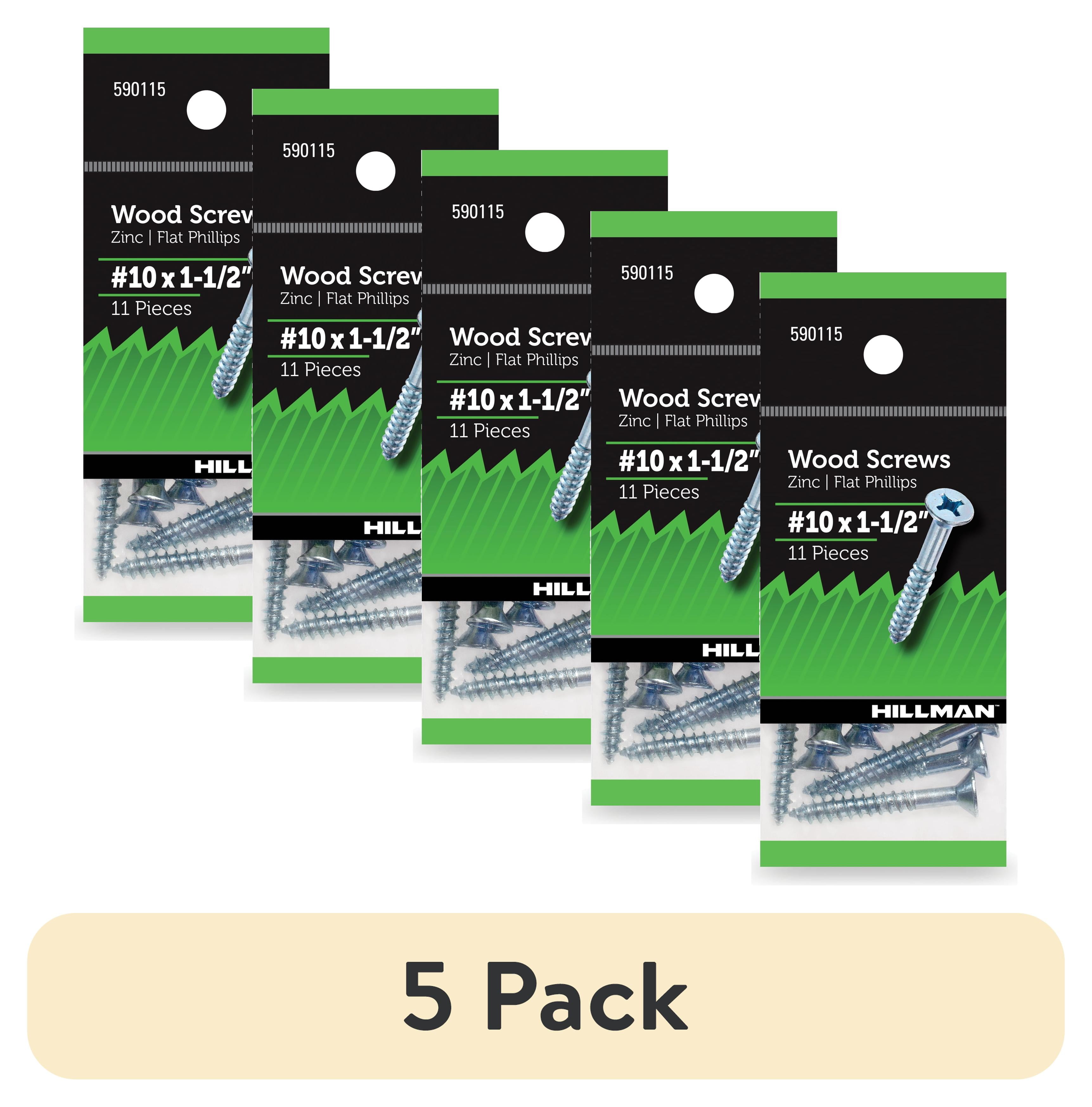 (5 pack) Hillman Wood Screws, #10 x 1-1/2", Steel, Zinc, Interior Screw, Phillips, Silver, 11 pack