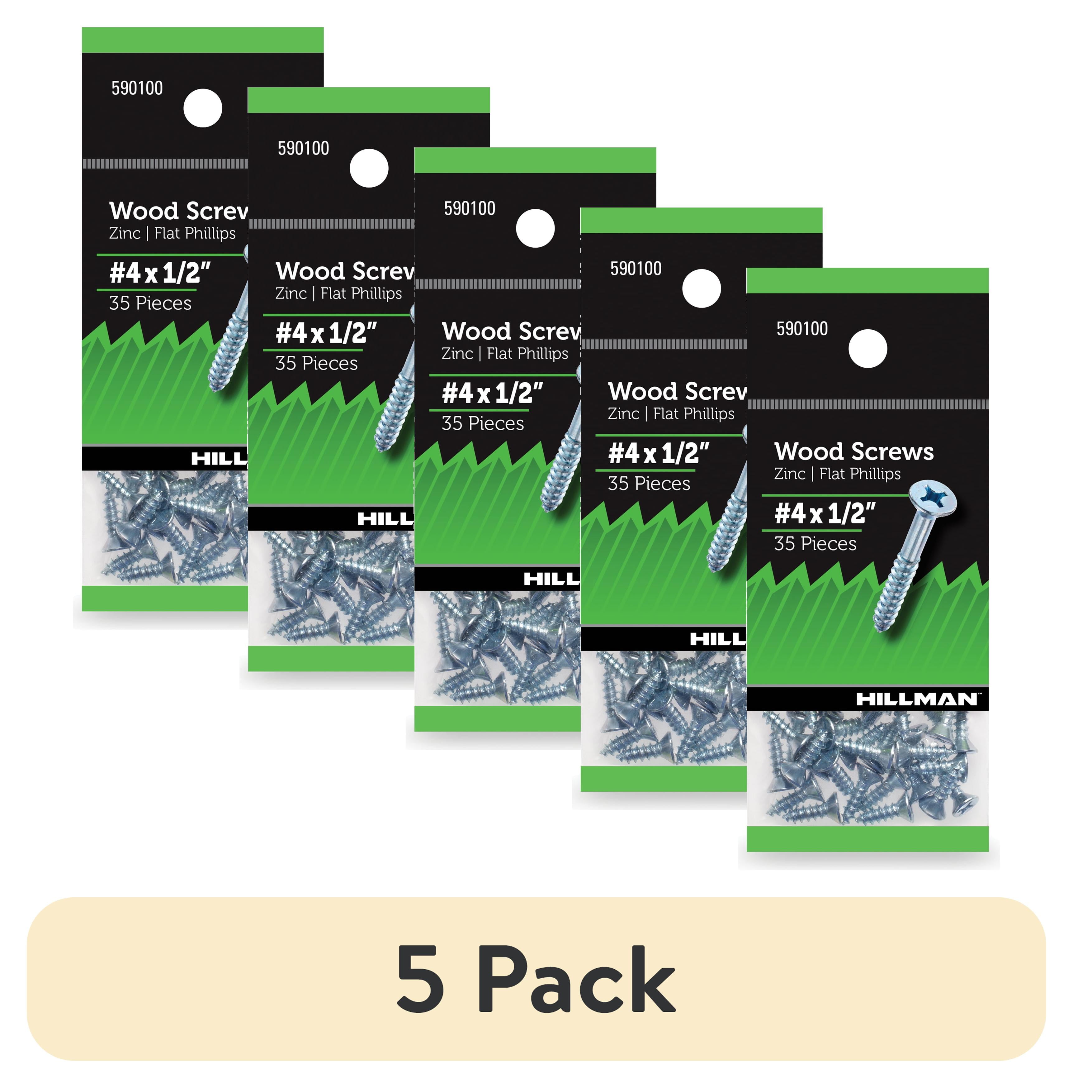 (5 pack) Hillman Wood Screws, #4 x 1/2", Steel, Zinc, Interior Screws, Phillips, Silver, 35 pack