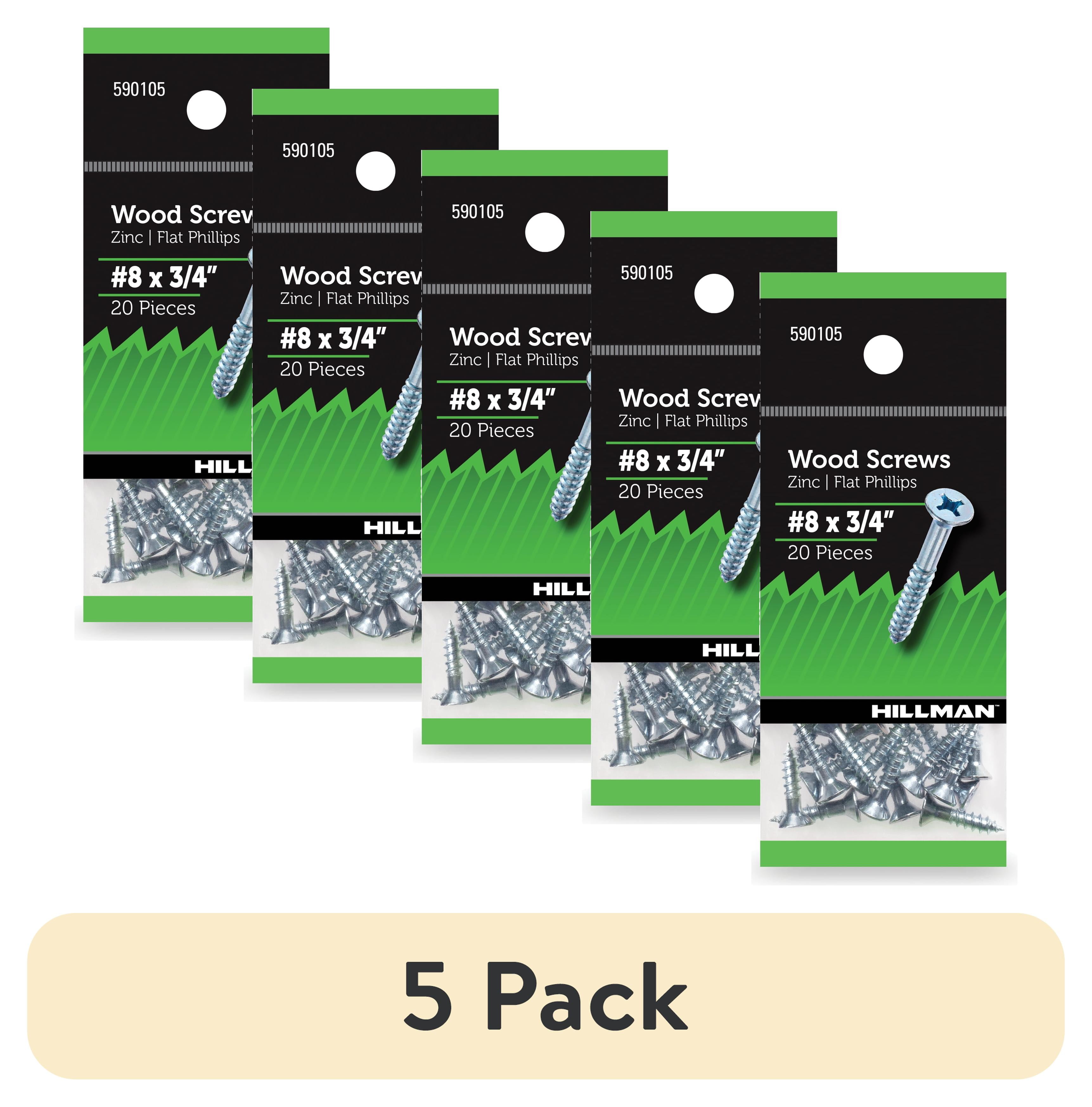 (5 pack) Hillman Wood Screws, #8 x 3/4", Steel, Zinc, Interior Screws, Phillips, Silver, 20 pack