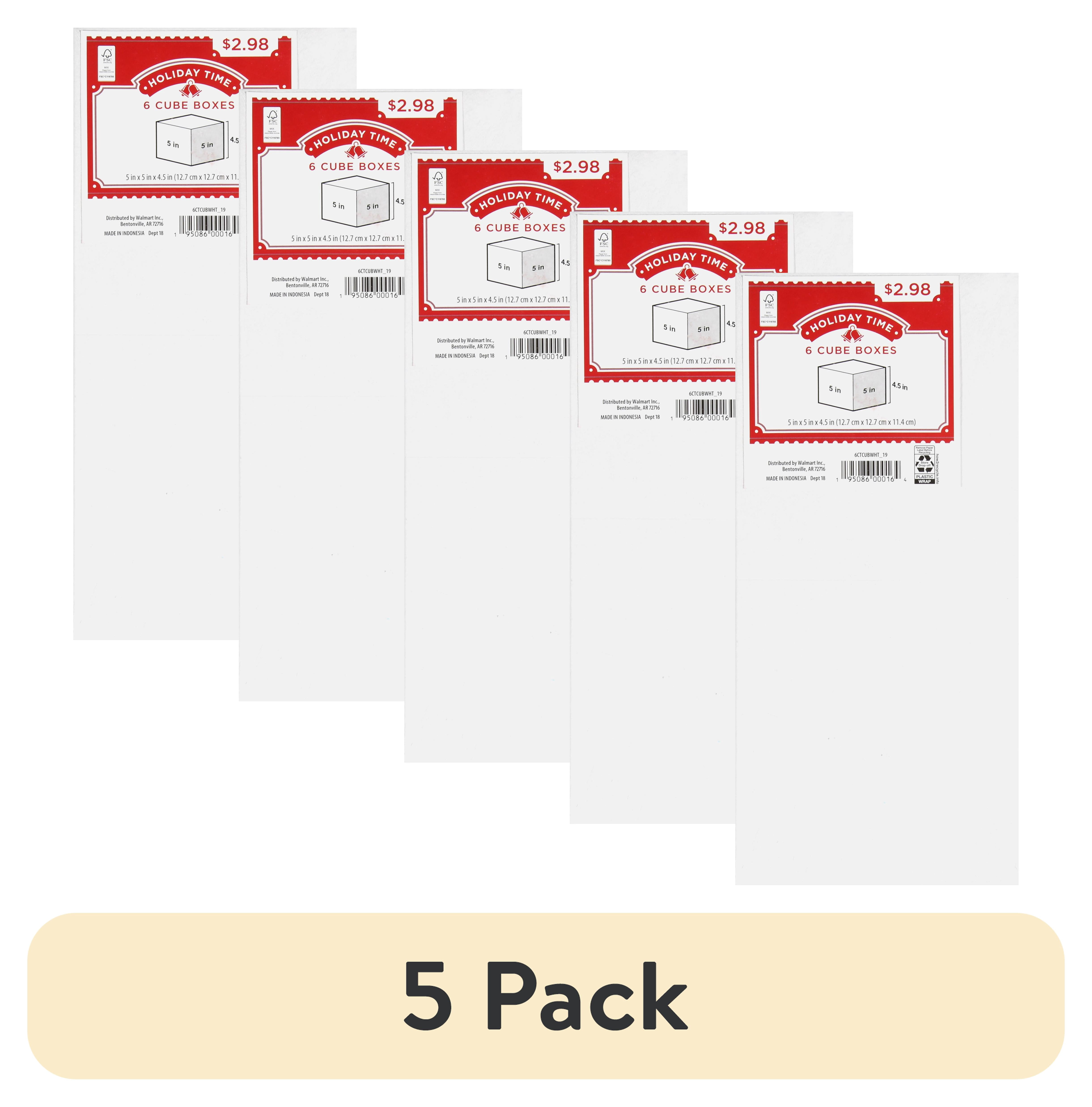 (5 pack) Holiday Time White Cube Boxes, 6 Count