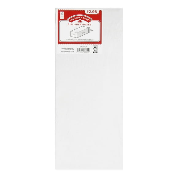 (5 pack) Holiday Time White Paper Slipper Gift Boxes, (5 Count) 12" x 5"