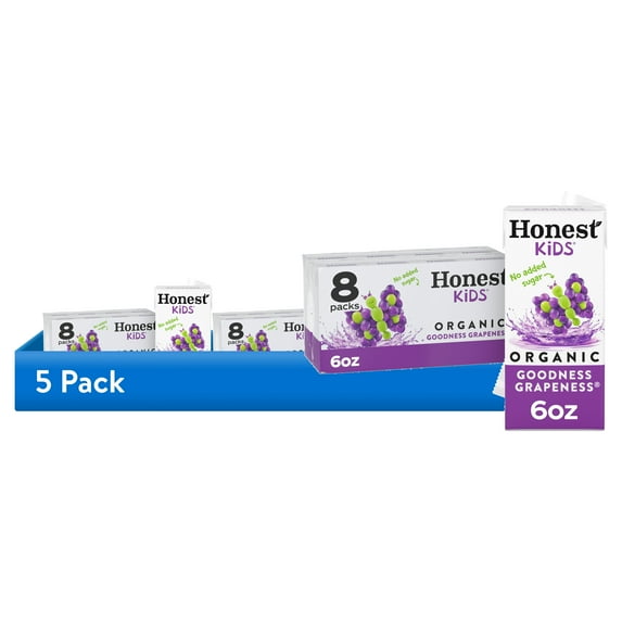 (5 pack) Honest Kids Organic Goodness Grapeness Juice Drink Boxes 8-pack, 6 oz. each