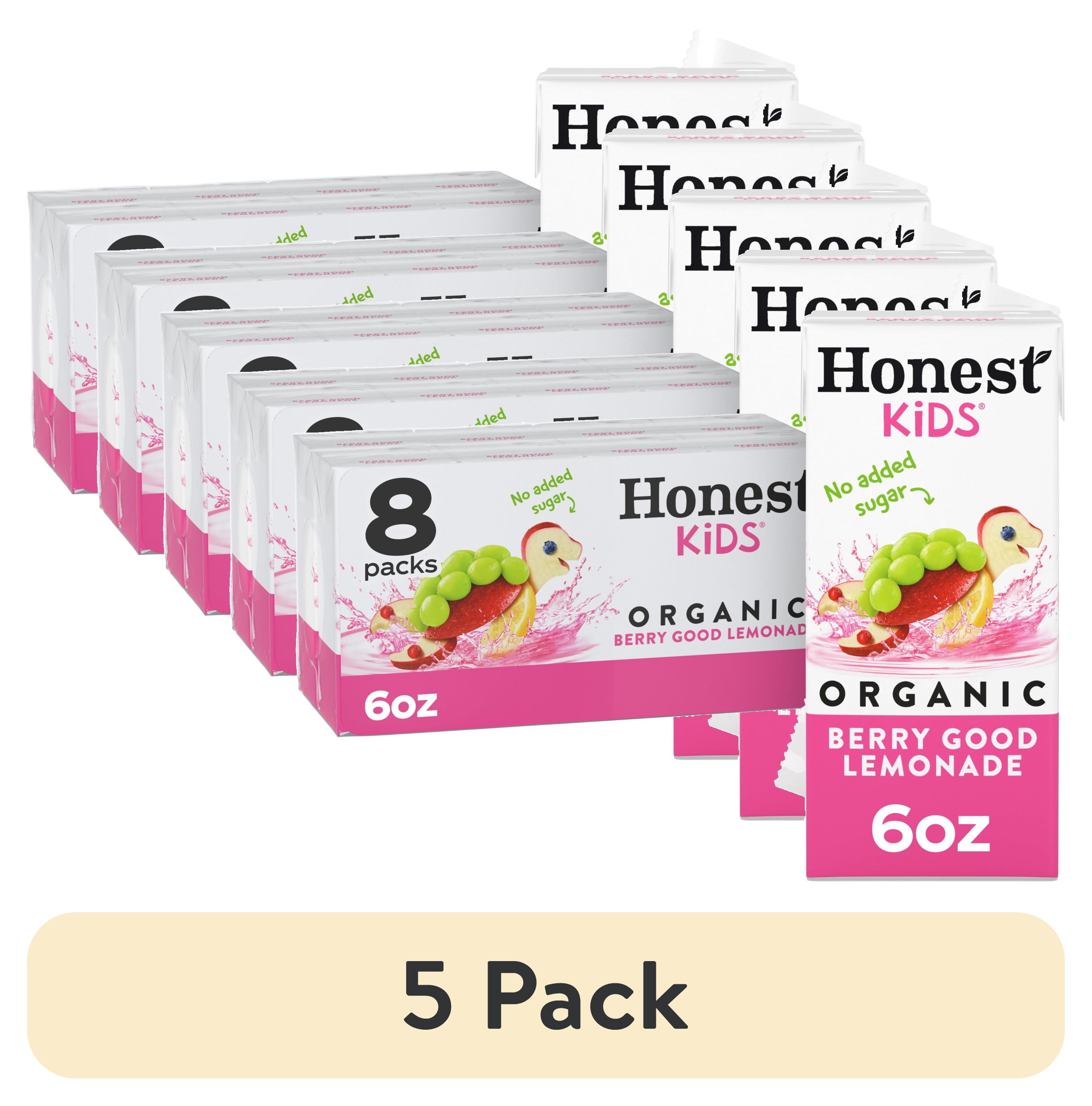 (5 pack) Honest Kids Berry Good Lemonade Organic Juice Drink Cartons, 6 fl oz, 8 Pack