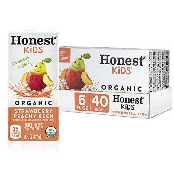 (5 pack) Honest Kids Organic Strawberry Peachy Keen Fruit Juice, 6 fl oz, 8 Juice Boxes