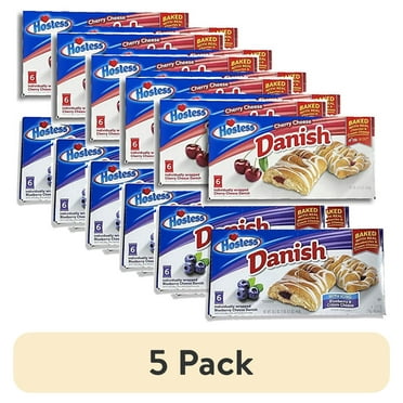 (5 pack) Hostess Blueberry & Cherry Danish Combo Pack | Individually Wrapped | 6 Count Box | Pack of 4 (24 Total)