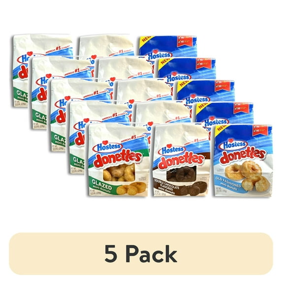 (5 pack) Hostess Donettes Variety Pack | Big Bags 6 Flavors: Frosted, Double Chocolate, Old Fashioned, Glazed, Crunch, and Powdered