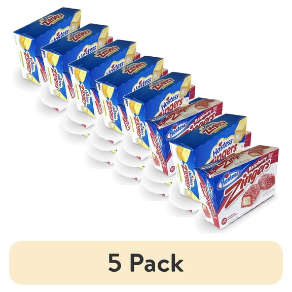 (5 pack) Hostess Zingers Combo | Iced Vanilla & Raspberry | 12.7 Ounce | Four 10 Count Boxes (40 Total Zingers)