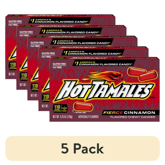 (5 pack) Hot Tamales Fierce Cinnamon Chewy Candy, 4.25 Ounce Theater Box