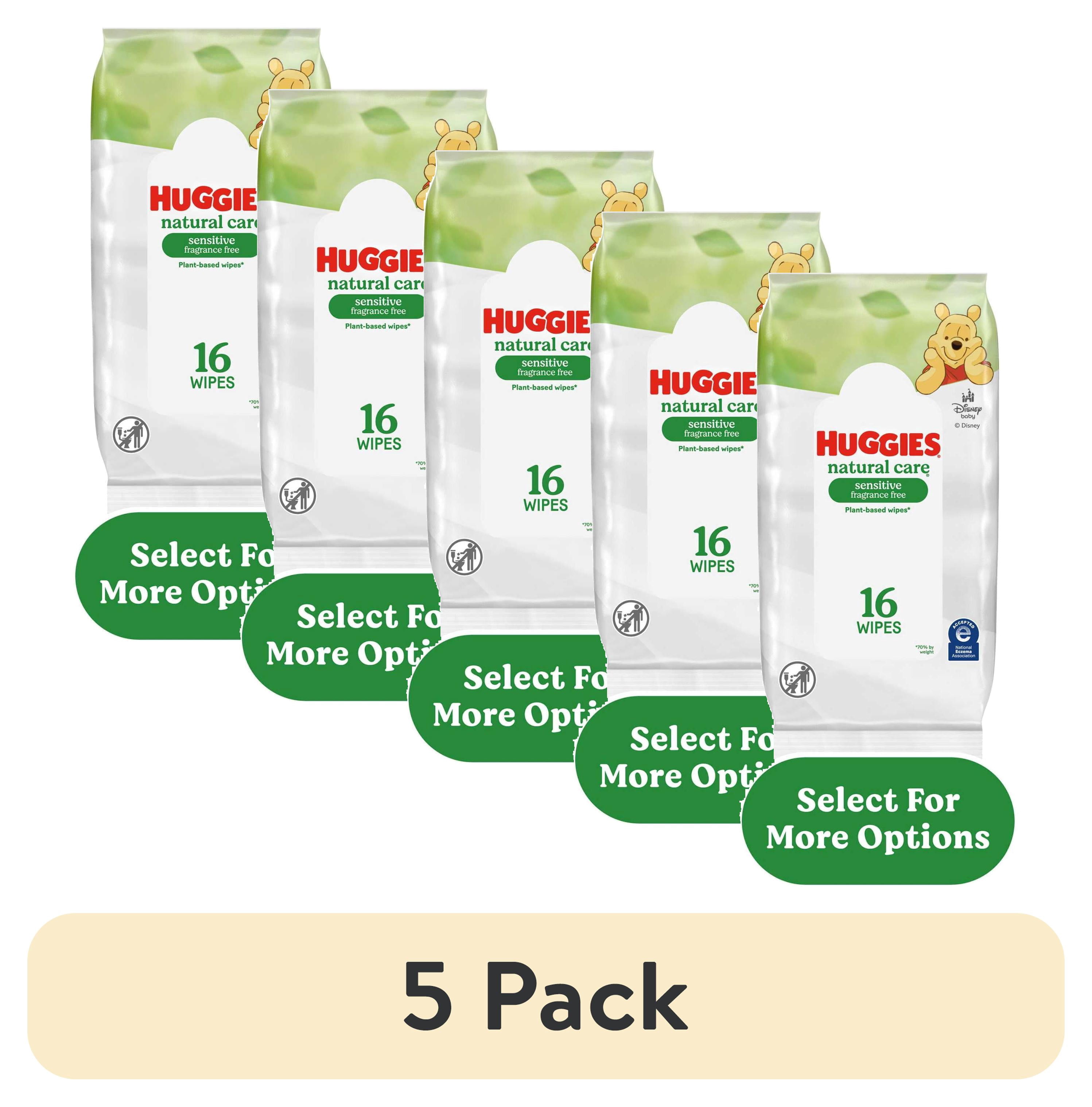 (5 pack) Huggies Natural Care Sensitive, Fragrance-Free Baby Wipes, Unscented Wipes, 1 Pack, 16 Wipes