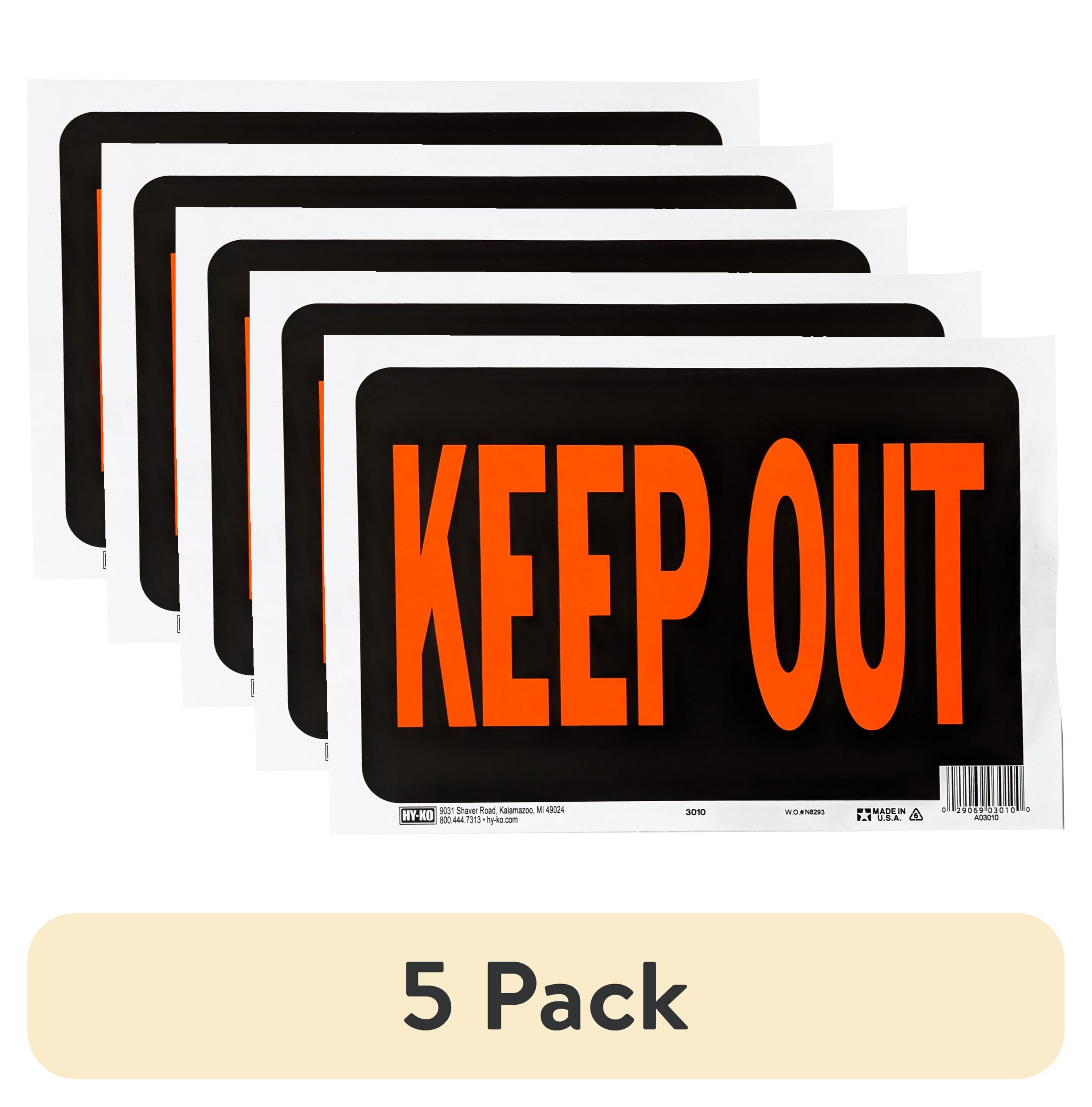(5 pack) Hy-Ko 8.5 x 12 inch Plastic Keep Out Sign, Weather Resistant, Bold Orange and Black Color