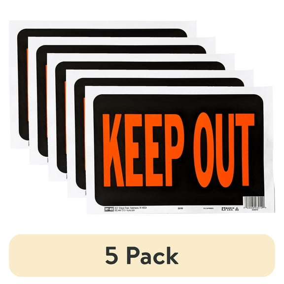 (5 pack) Hy-Ko 8.5 x 12 inch Plastic Keep Out Sign, Weather Resistant, Bold Orange and Black Color