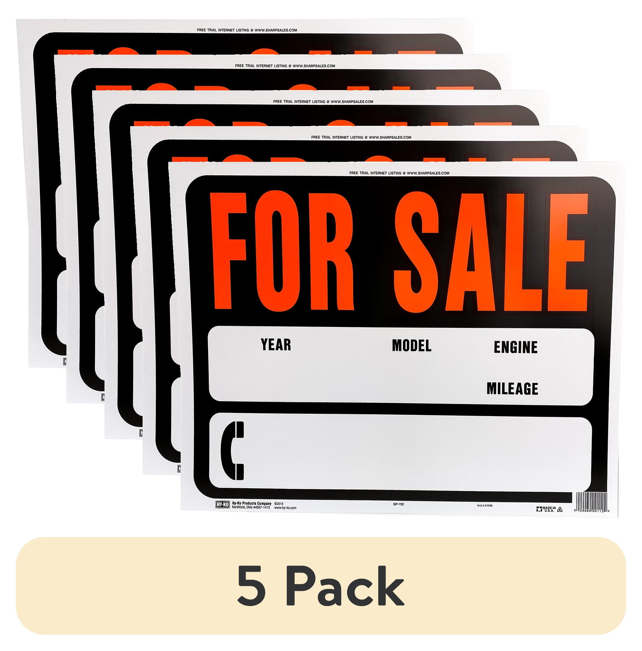 (5 pack) Hy-Ko Hy-Glo Series SP-112 Jumbo Identification Sign, for Sale, Fluorescent Orange Legend, Plastic