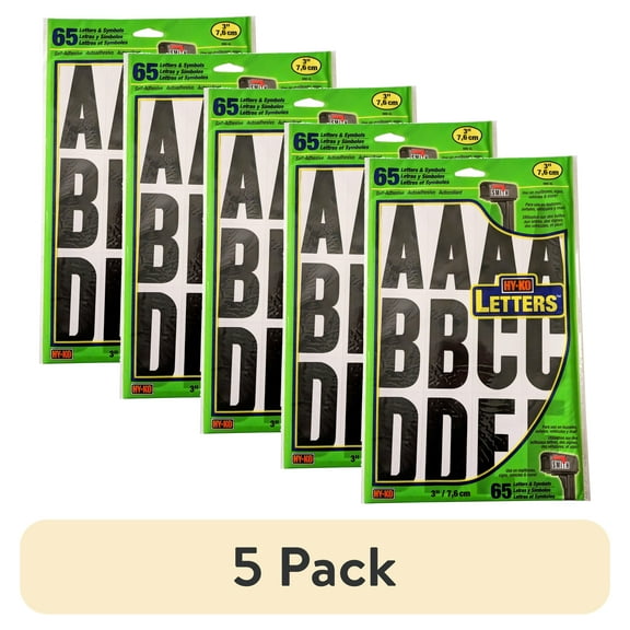 (5 pack) Hy-Ko MM-4L 3" Vinyl Letter Set, 57-Piece, Black Characters on White Background