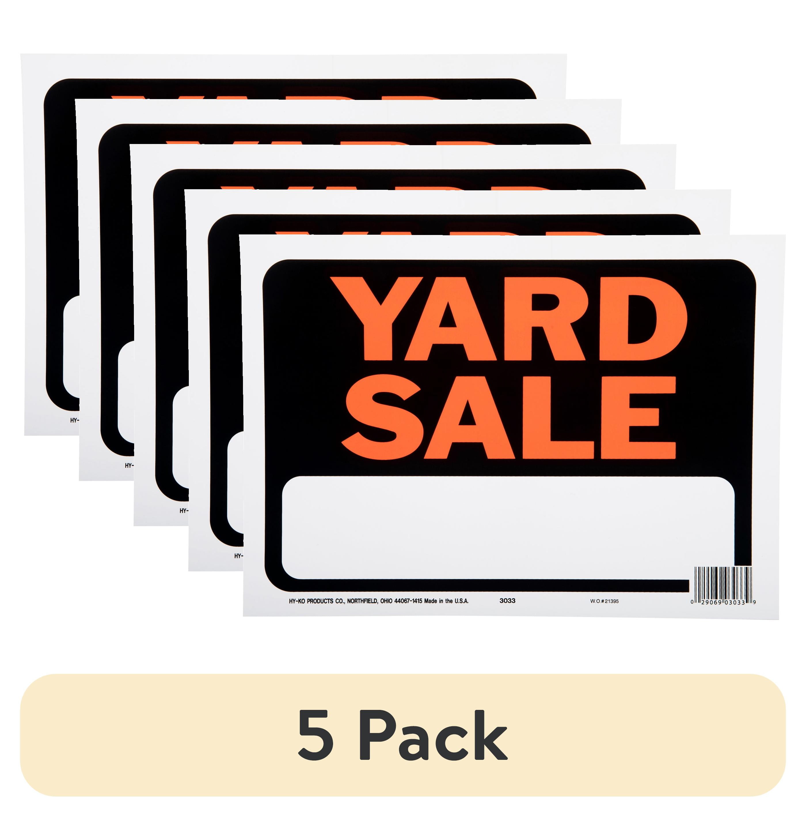 (5 pack) Hy-Ko Plastic 8.5" x 12" Yard Sale Sign, Orange and Black, Text Box